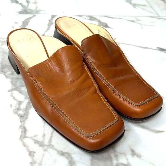 Coach Brown Leather Mules with Block Heels Size 9B - Picture 1 of 10
